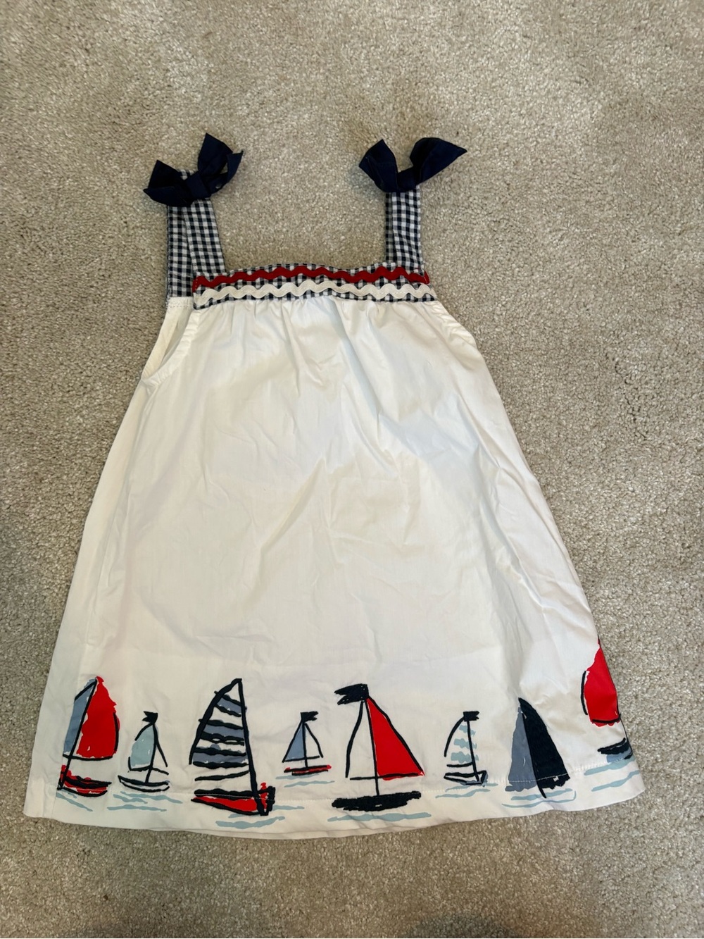 Mud Pie White Dress with Navy and Red Sailboat Trim